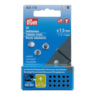Rivets creux zone de serrage 3-4 mm [25 unités | Ø 7,5 mm] | Prym – argent, 