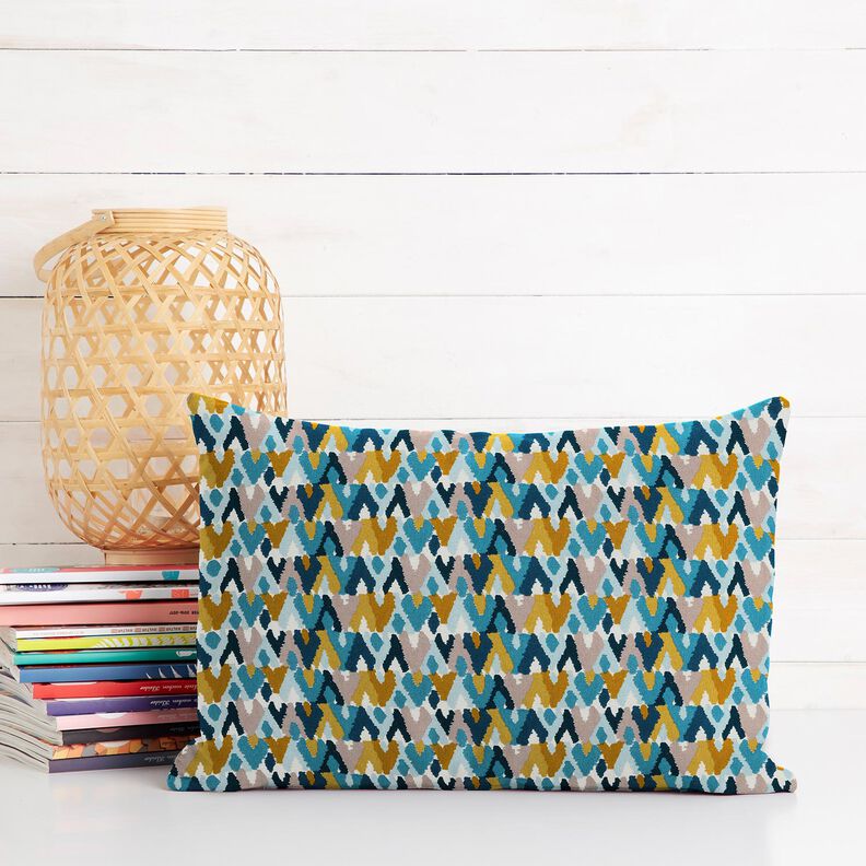 Tissu en coton Cretonne Imprimé ethnique – bleu brillant/moutarde,  image number 6