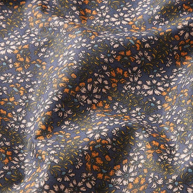Tissu en coton Cretonne Millefleurs et branches – bleu marine,  image number 2
