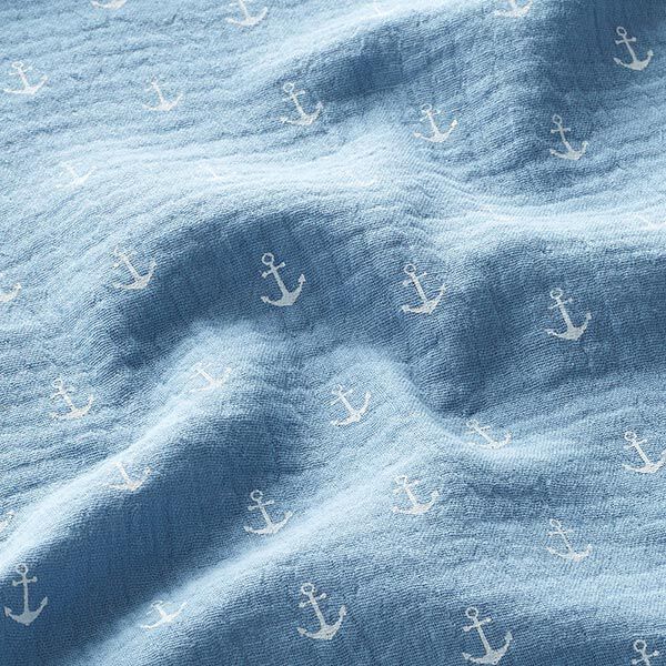 Tissu double gaze de coton Ancre – bleu pigeon/blanc,  image number 2