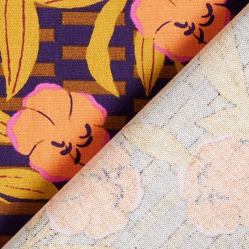 Tissu de décoration Semi-panama Fleurs multicolores – aubergine/orange clair, image number 4