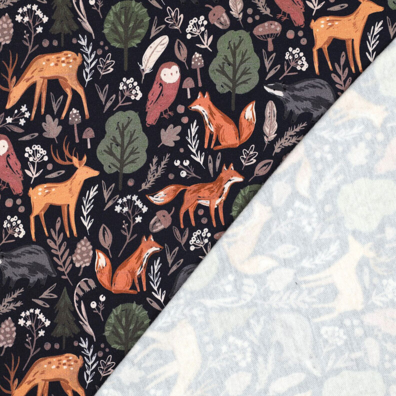 Sweatshirt gratté Animaux dans la forêt Impression numérique | Poppy Fabrics – bleu nuit, image number 4