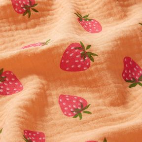Tissu double gaze de coton Fraises – abricot, 