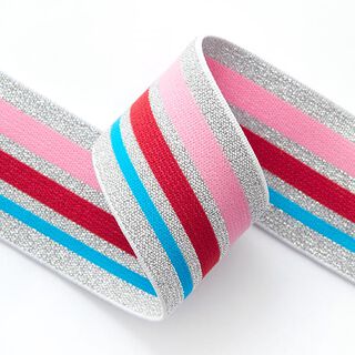 Ruban élastique Glitter [ 4 cm ] – argent/rose, 