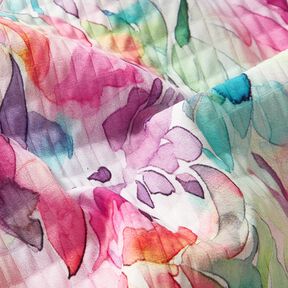 Tissu texturé stretch fleurs à l’aquarelle, impression numérique – lavande/orange pêche, 