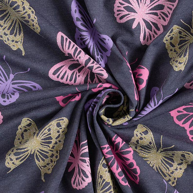 Jersey coton Papillons scintillants – bleu noir,  image number 5