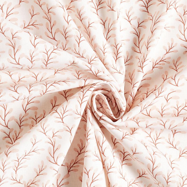 Popeline coton Branches de feuilles – blanc/or rose, image number 3