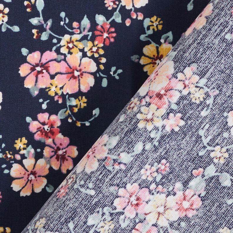 Coton enduit Fleurs romantiques – bleu marine,  image number 5