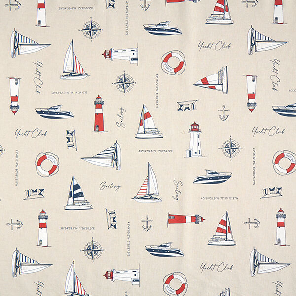 Tissu de décoration Semi-panama "Yacht Club" – nature/rouge,  image number 1
