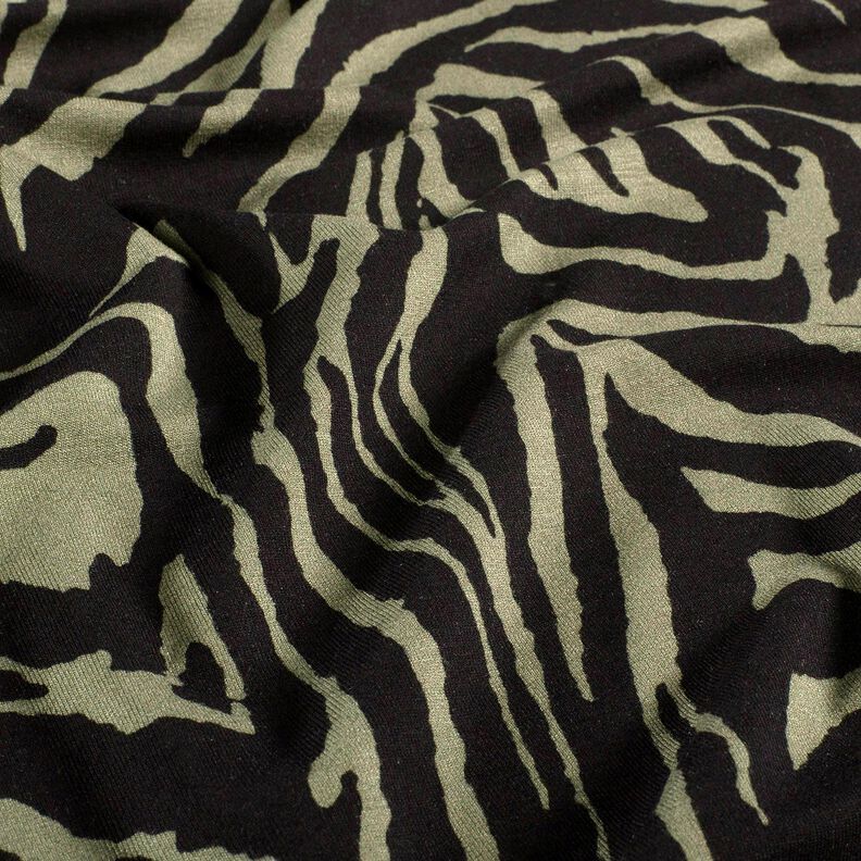 Jersey viscose Imprimé zèbre – kaki clair/noir, image number 2