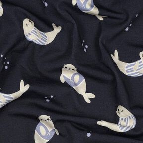 GOTS Jersey coton Phoques Impression numérique | Poppy Fabrics – bleu nuit/anémone, 