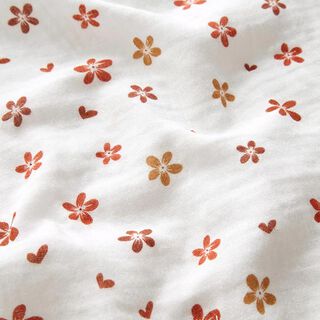 Tissu double gaze de coton Petites fleurs et cœurs – écru/terre cuite, 