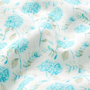Lin mélangé Hortensias délicats – ivoire/turquoise clair, 
