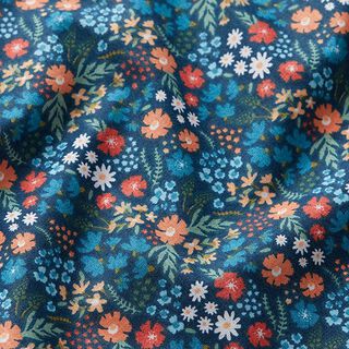 Popeline de coton bio Jolies fleurs – bleu océan, 