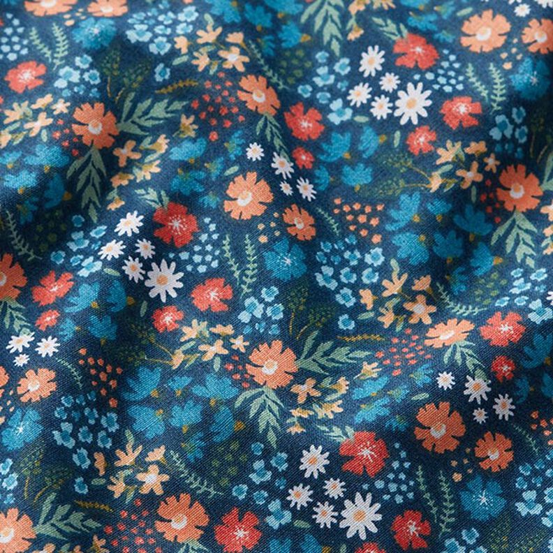 Popeline de coton bio Jolies fleurs – bleu océan,  image number 2