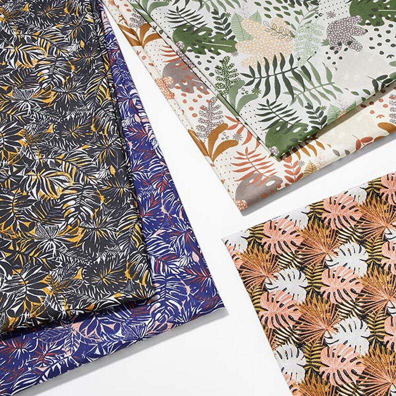 Tissu en coton Cretonne plantes de la jungle abstraites – blanc/vert,  image number 5