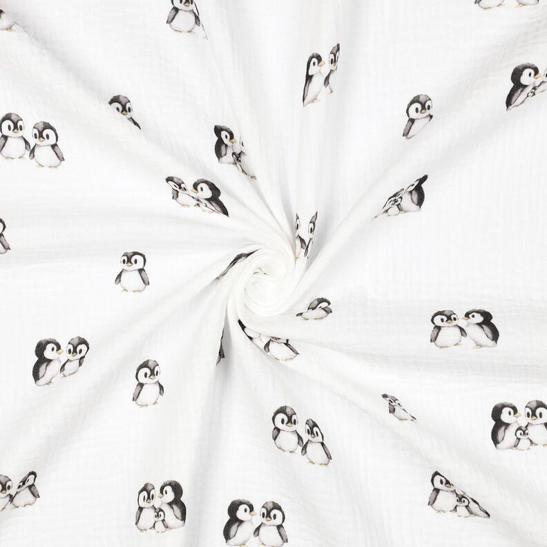 GOTS Tissu double gaze de coton Pinguine Impression numérique | Poppy Fabrics – ivoire/anthracite,  image number 3