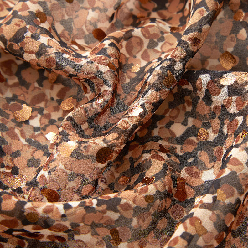 Crêpe mousseline Taches et pois dorés – marron/or métallisé,  image number 2