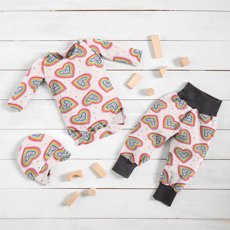 Jersey coton Cœurs colorés – écru,  image number 6