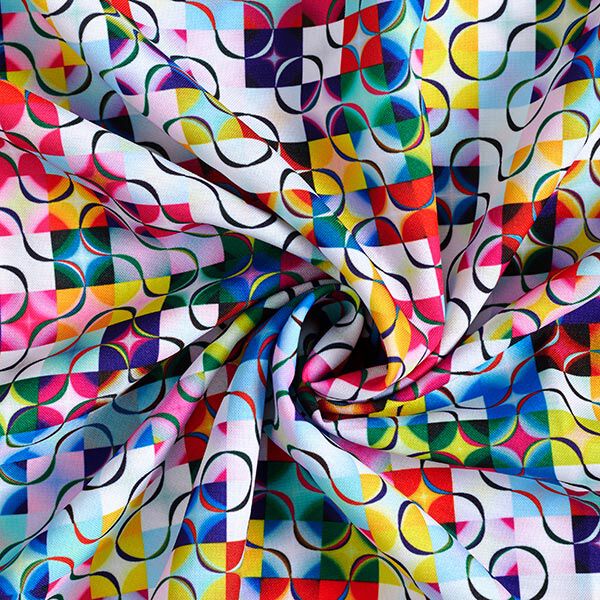 Tissu en polyester Lignes ondulées et carreaux multicolores,  image number 3