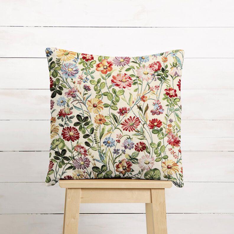 Tissu de décoration Gobelin Jardin fleuri joyeux – beige clair/vert, image number 6