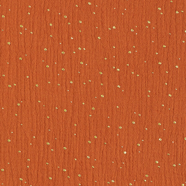 Tissu double gaze de coton taches dorées éparses – terre cuite/or,  image number 1