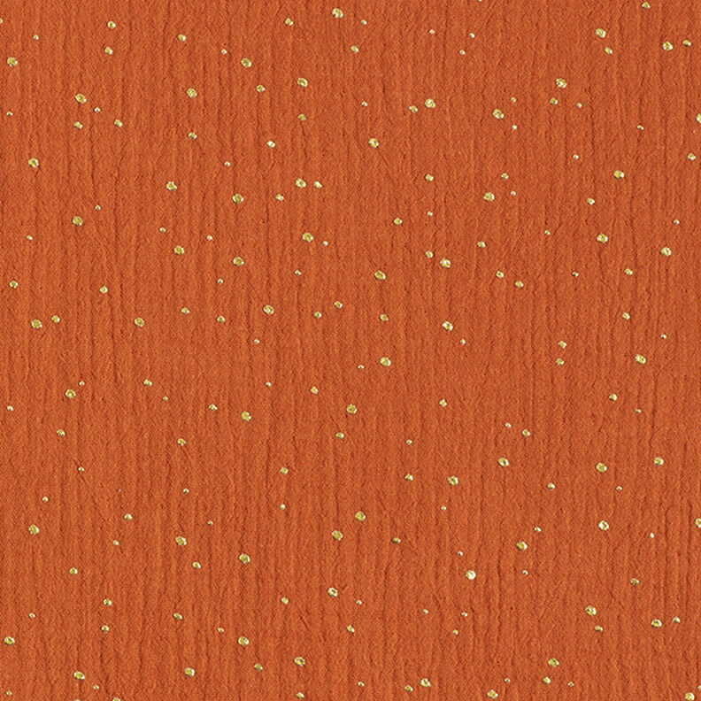 Tissu double gaze de coton taches dorées éparses – terre cuite/or,  image number 1