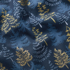 Tissu en coton Popeline Sapins délicats – bleu nuit/or, 