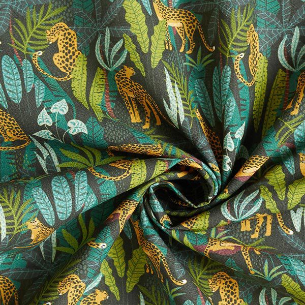 Tissu de décoration Popeline coton Léopards dans la jungle – vert/jaune,  image number 3