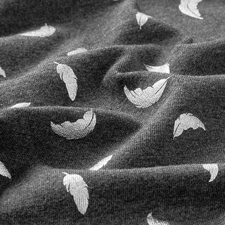 Jersey coton Plumes Imprimé feuille  – anthracite/argent, 
