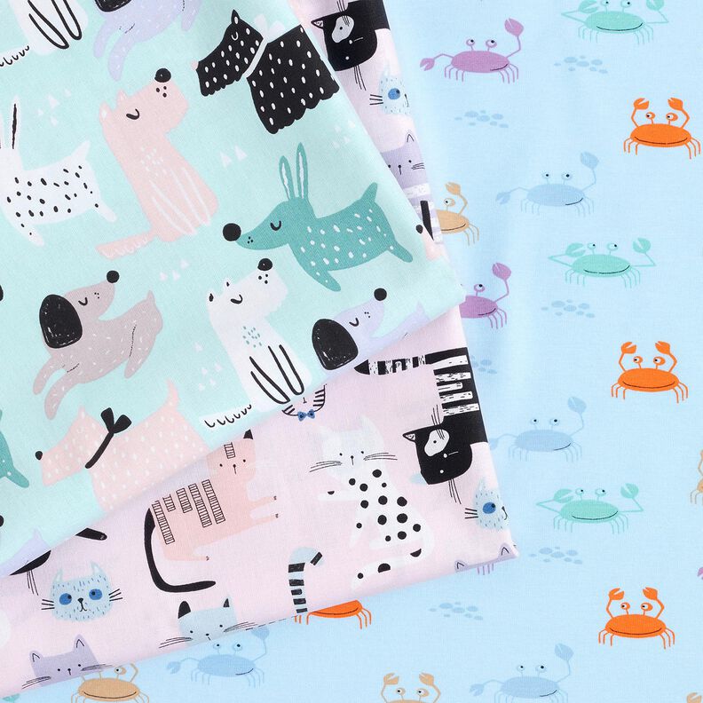 Tissu en coton Cretonne chiens abstraits – bleu ciel/rosé, image number 5