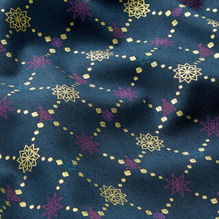 Tissu en coton Popeline Diamants de Noël – bleu nuit/or, 