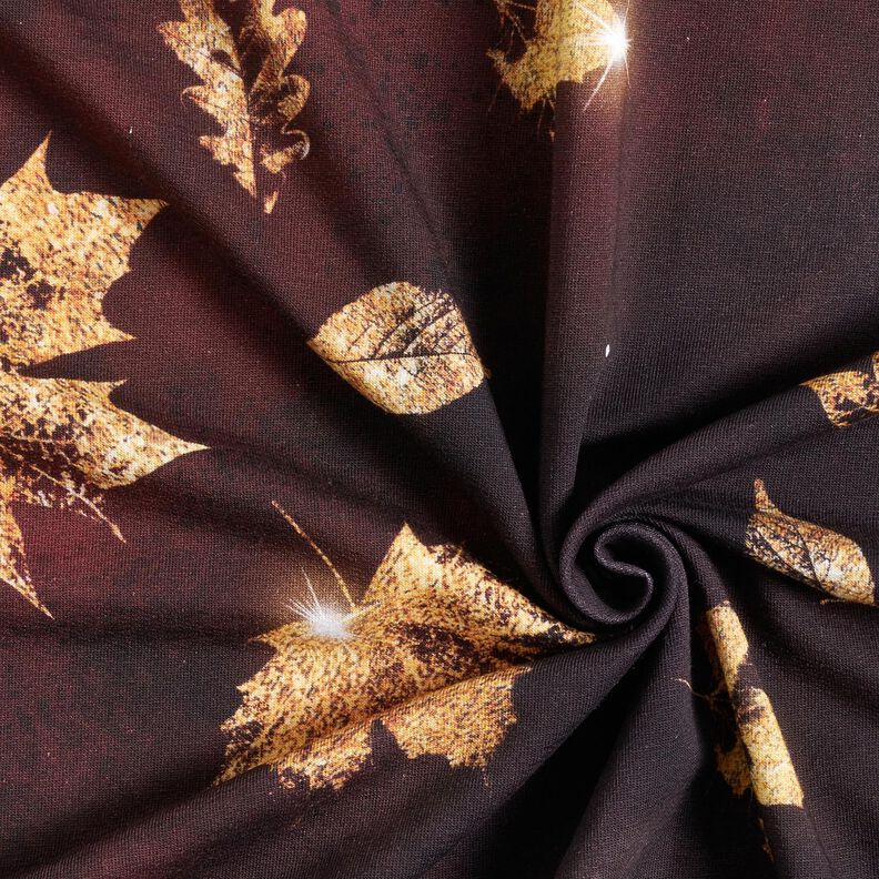 French Terry Automne doré | Glitzerpüppi – bordeaux/or,  image number 3