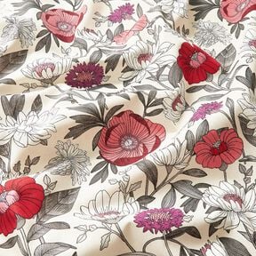 Tissu en coton Cretonne Fleurs colorées – raisin/nature, 
