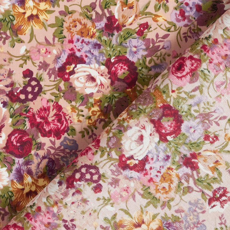 Popeline coton bouquet de fleurs romantique – vieux rose clair/carmin, image number 4