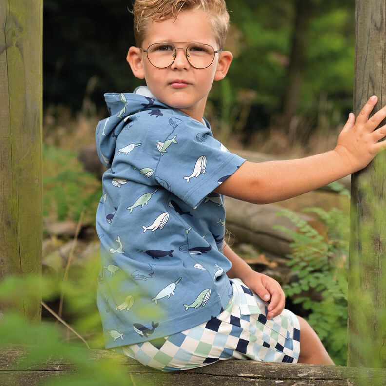 Jersey coton Jolies baleines | Poppy Fabrics – gris bleu/bleu marine,  image number 6