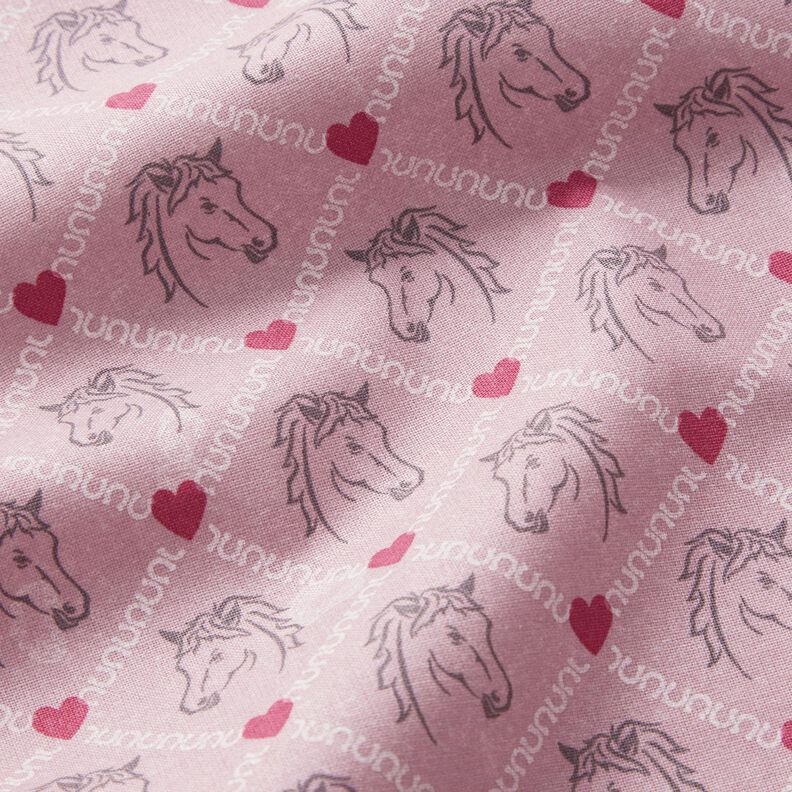 Tissu en coton Cretonne Chevaux et cœurs roses – rose,  image number 2