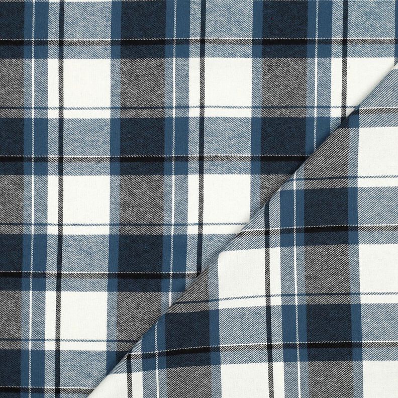 Flanelle coton gros carreaux – bleu jean/écru, image number 3
