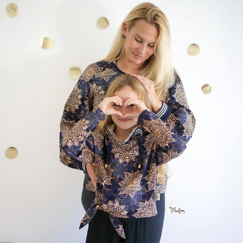 French Terry Sweat d’été mandala | Glitzerpüppi – bleu marine/abricot,  image number 6