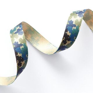Ruban de satin Camouflage [ 15 mm ] – anémone/bleu, 