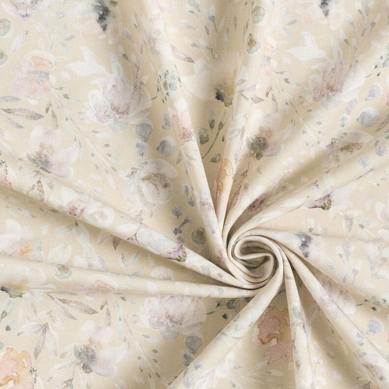 Jersey coton Fleurs délicates aquarelle Impression numérique – beige clair,  image number 3