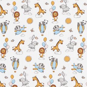 Popeline coton Bébés animaux sur les nuages – blanc, 