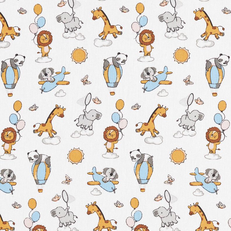 Popeline coton Bébés animaux sur les nuages – blanc,  image number 1
