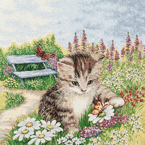 panneau décoratif Gobelin Chaton joueur – carmin/beige clair, 