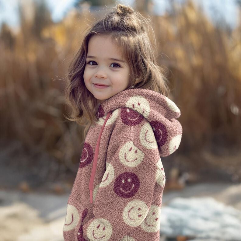 Ourson Smileys | Poppy Fabrics – vieux rose foncé/écru, image number 5