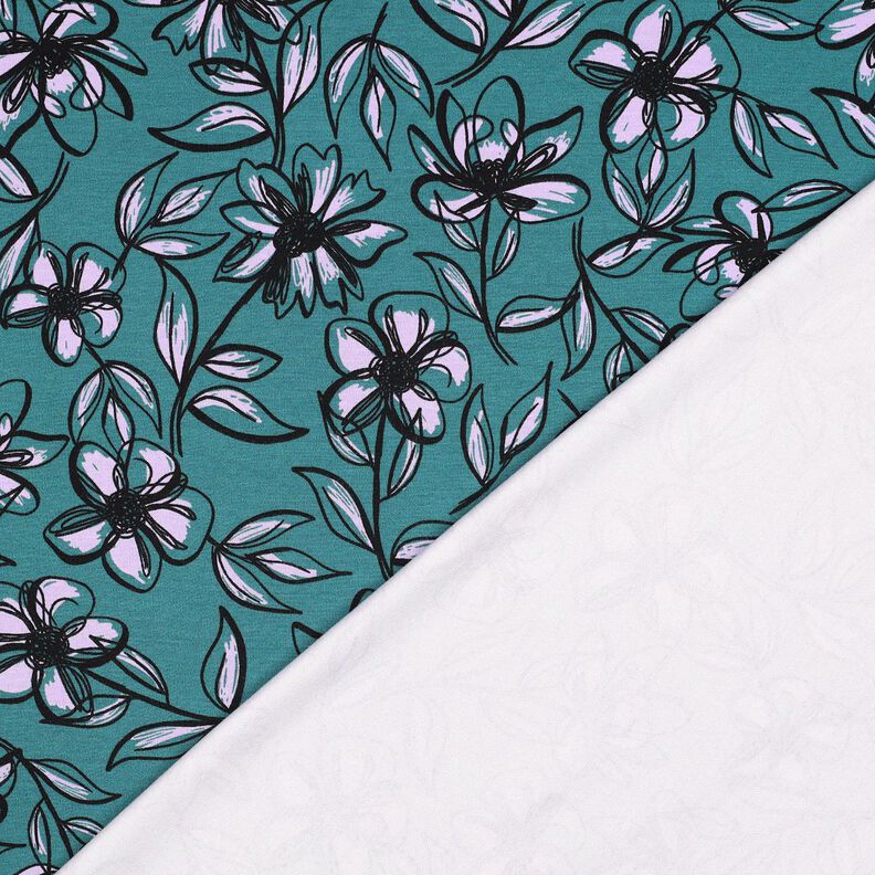 Jersey romanite Fleurs – pétrole/mauve,  image number 4