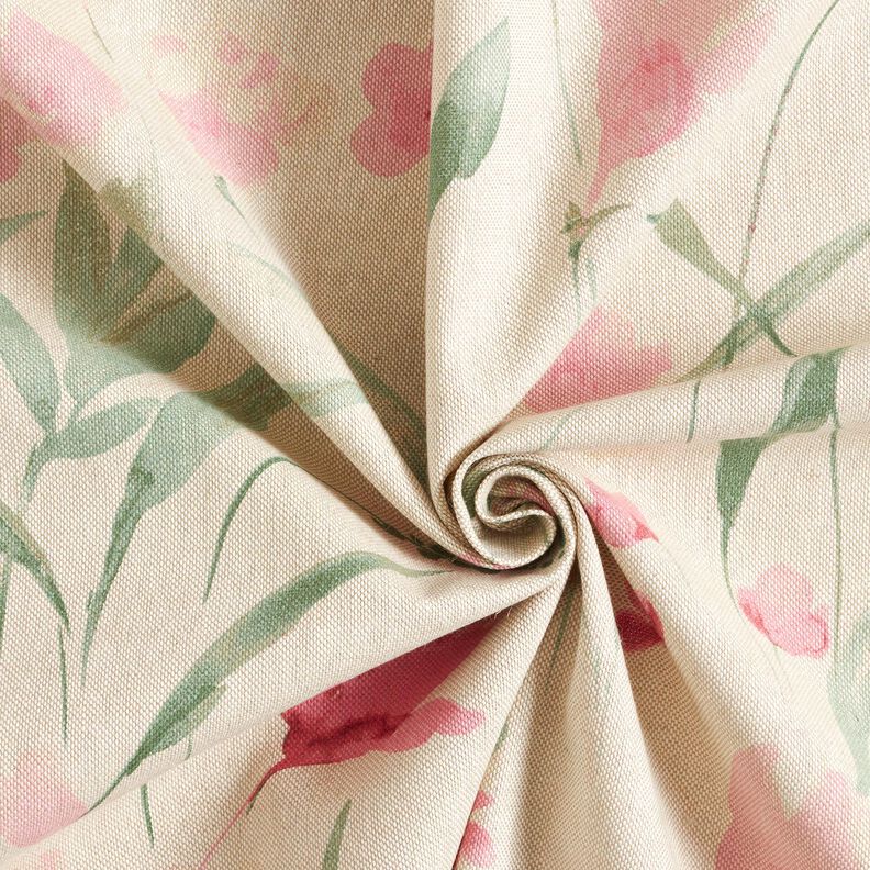 Tissu de décoration Semi-panama Fleurs de freesia – nature/myrtille,  image number 3