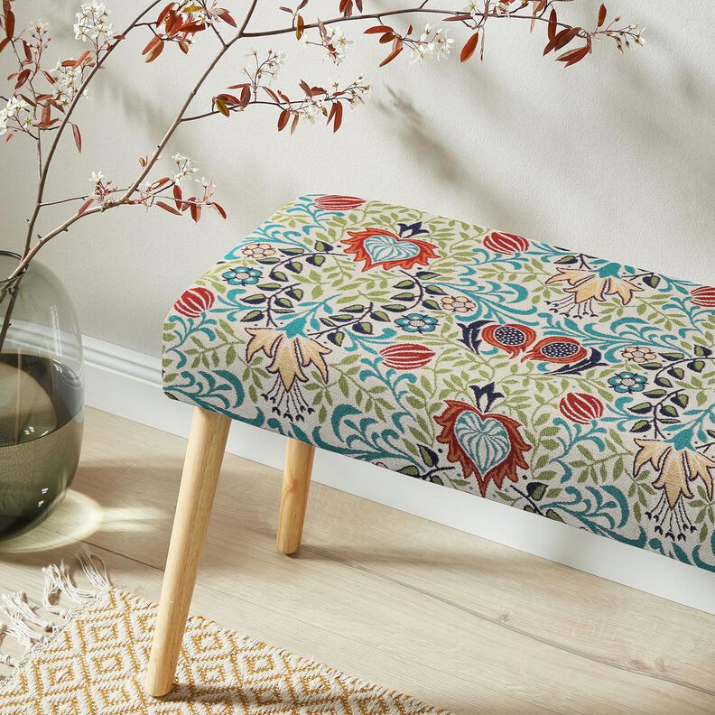 Tissu de décoration Gobelin vrilles symétriques – beige clair/turquoise, image number 6