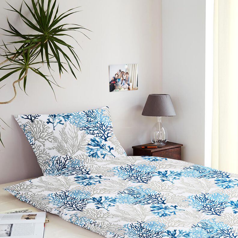 Tissu en coton Cretonne Grands coraux – blanc/bleu,  image number 8