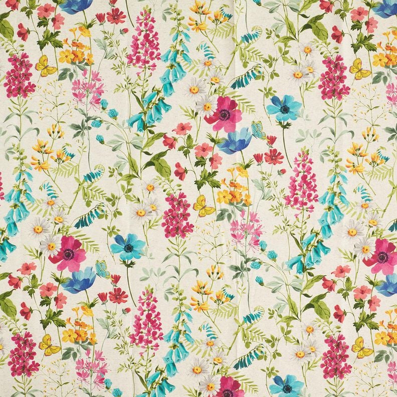 Tissu de décoration Semi-panama Wiesenblumen – nature/framboise, image number 1